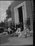 221410PD: Military funeral at Karrakatta for the victims of the crash of the C47 transport airplane at Gooseberry Hill, 23 April 1945. The coffin of one of the U.S. military personnel leaves the chapel