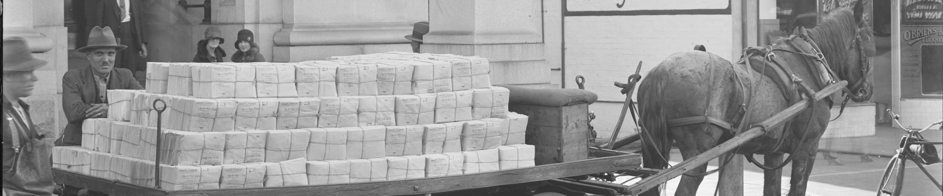 Horse cart loaded with mail 1930