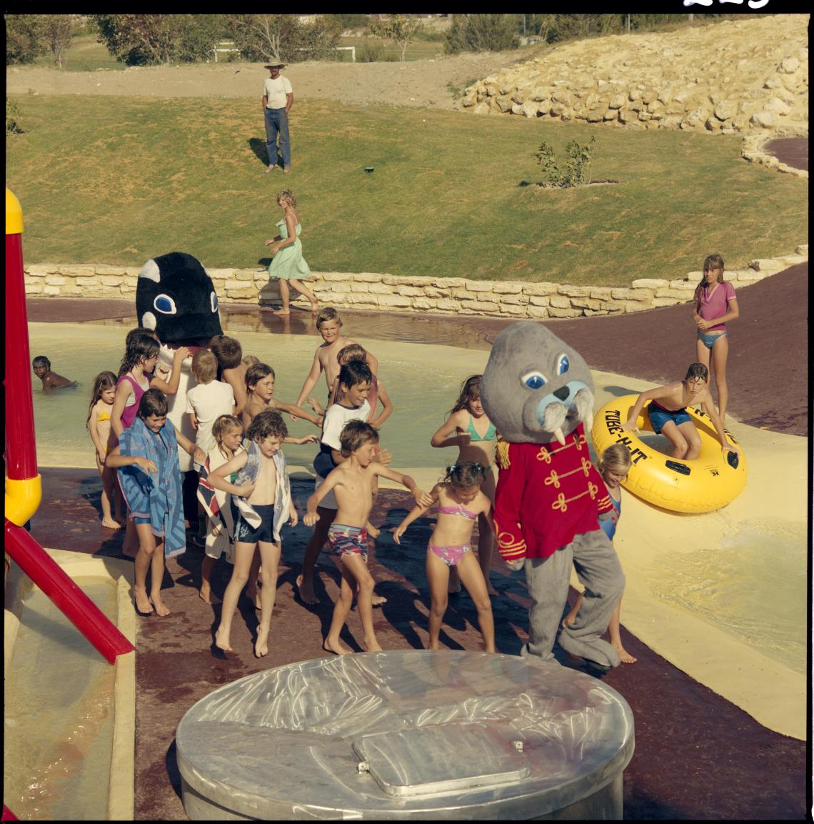 Playing in the water playground at Atlantis Marine Park Two Rocks 1984