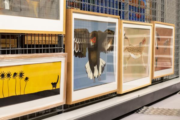 Artwork storage in the compactus units at the State Library of WA