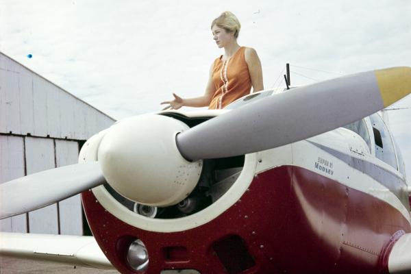 216118PD Robin Miller the Sugarbird Lady with her Mooney Super 21 aircraft VH-REM ca 1968-1972aft VH-REM ca 1968-1972