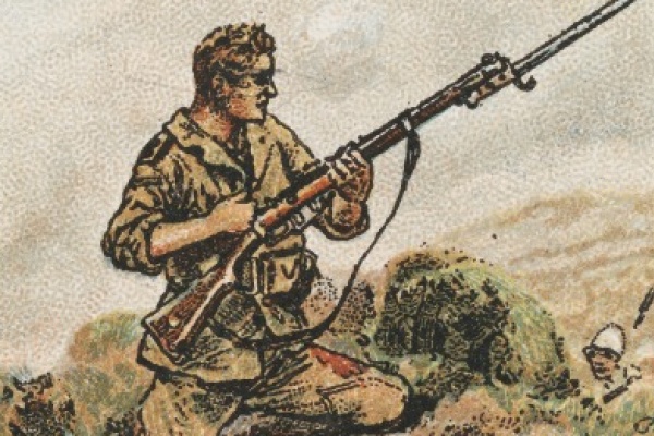 WW1 illustration of soldier on cigarette card