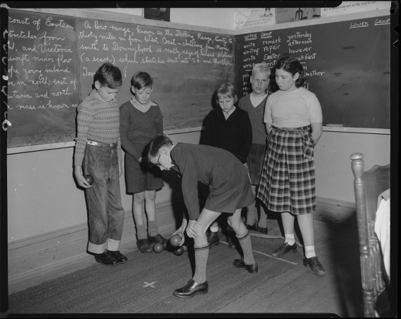 Children learn a ball game at the Royal WA Institute for the Blind 10 September 1953