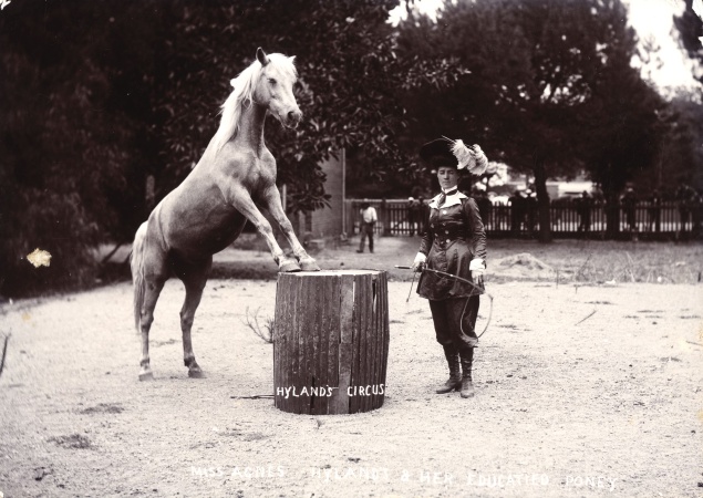 Hylands Circus Miss Agnes Hyland and her educated pony ca 1905
